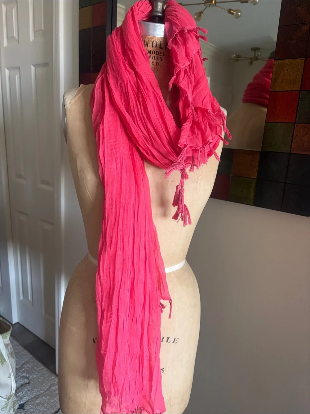 Bright Pink Lightweight Tassel Scarf - Women Accessories